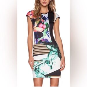 Clover Canyon Liquid Jade Floral & Abstract Print Cap-Sleeve Sheath Dress